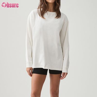 Camiseta de manga larga para mujer, personalizada, cuello redondo doble, lisa, recortada, parte inferior cruzada, spandex atlético