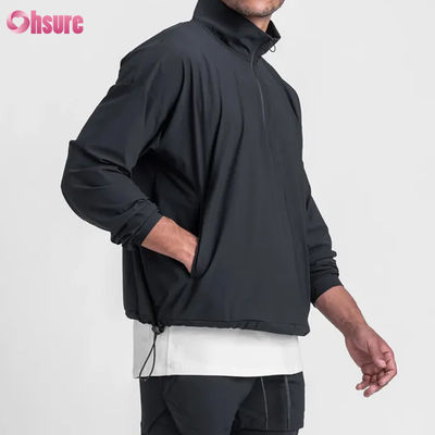 Chaqueta tejida impermeable de alta calidad con cremallera de cuarto de grado para hombres con fondo ajustable con cremallera media diseño de cuello simulado para invierno