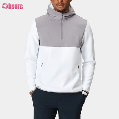 Pullover de deporte masculino de poliéster de alta calidad con capucha diseño de media cremallera impermeable y de rendimiento ligero patrón sólido