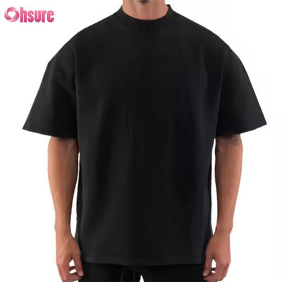 Camiseta pesada con gráfico de hombros caídos de 250-300gsm, lujo en blanco, algodón grueso, estilo urbano, holgada y extragrande, camiseta personalizada para hombre