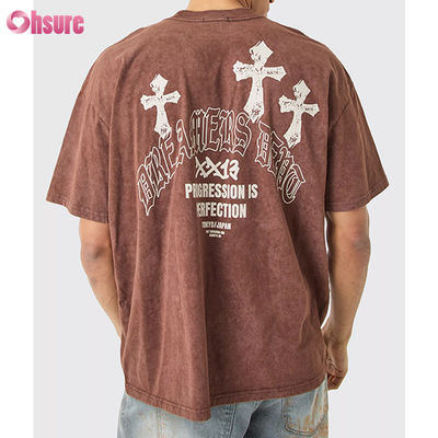 Camiseta vintage con estampado digital de alta calidad con lavado ácido, camiseta deportiva de gran tamaño, camiseta personalizada para hombre