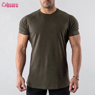 95% algodón 5% mezcla de espandéx Plain Blank Logotipo personalizado Longline Curved Hem Muscle Bodybuilding Gimnasio camiseta masculina