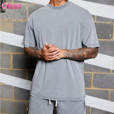Logotipo personalizado Ropa de ejercicio Ropa deportiva Peso pesado Vintage algodón ácido lavado Correr de gran tamaño Camisa de gimnasia hombres
