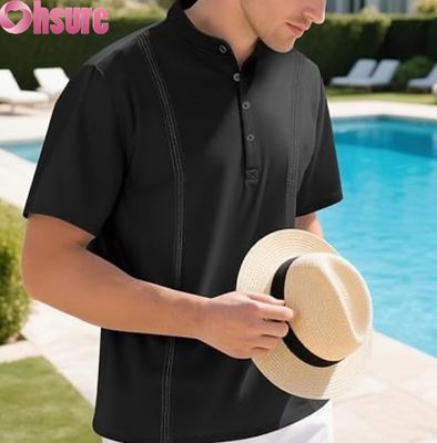Camisetas Henley casuales para hombre, clásicas con botones, de color liso, camisetas de verano