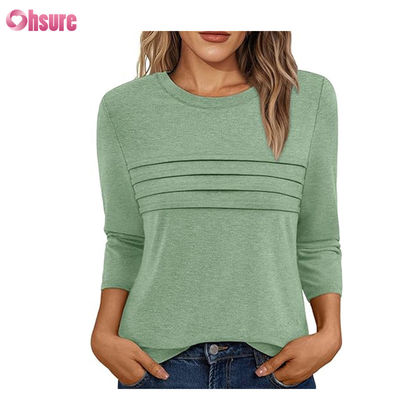 Camisetas de fitness de manga tres cuartos, tops de algodón, camisetas informales, cuello redondo, camiseta de mujer, deporte de trabajo, camiseta deportiva