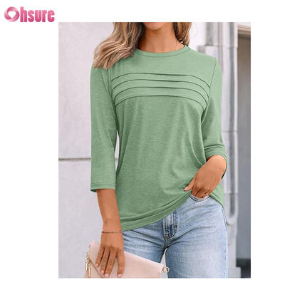 Camisetas de fitness de manga tres cuartos, tops de algodón, camisetas informales, cuello redondo, camiseta de mujer, deporte de trabajo, camiseta deportiva
