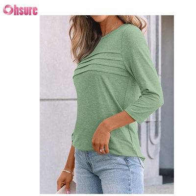 Camisetas de fitness de manga tres cuartos, tops de algodón, camisetas informales, cuello redondo, camiseta de mujer, deporte de trabajo, camiseta deportiva