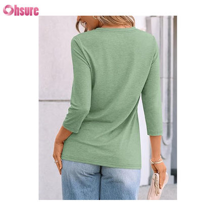 Camisetas de fitness de manga tres cuartos, tops de algodón, camisetas informales, cuello redondo, camiseta de mujer, deporte de trabajo, camiseta deportiva