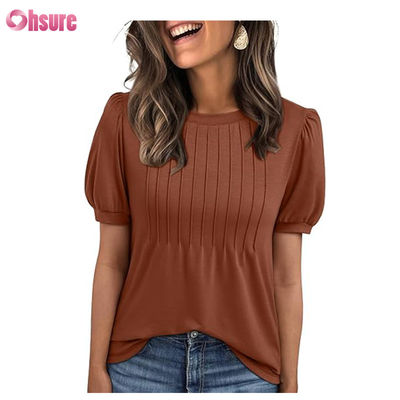 Camisetas de manga corta para mujer, blusas elegantes, informales, de negocios, plisadas, de verano, a la moda, 2025, ropa básica y cómoda