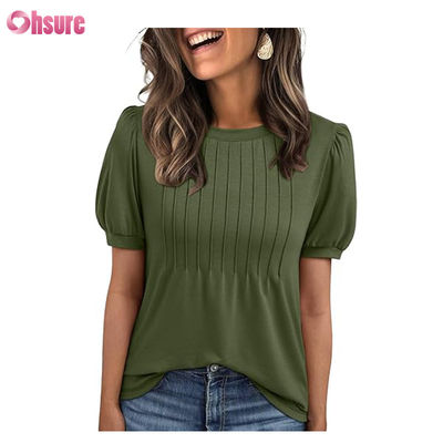 Camisetas de manga corta para mujer, blusas elegantes, informales, de negocios, plisadas, de verano, a la moda, 2025, ropa básica y cómoda