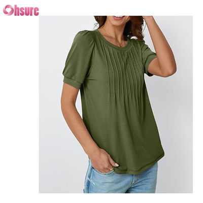 Camisetas de manga corta para mujer, blusas elegantes, informales, de negocios, plisadas, de verano, a la moda, 2025, ropa básica y cómoda
