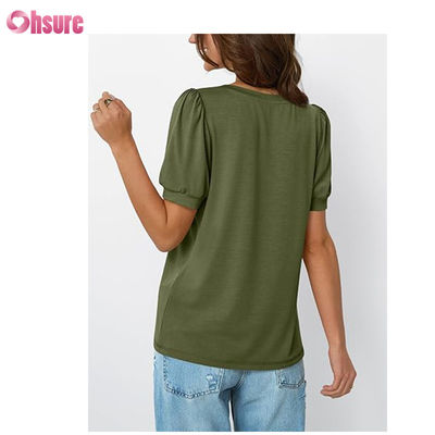 Camisetas de manga corta para mujer, blusas elegantes, informales, de negocios, plisadas, de verano, a la moda, 2025, ropa básica y cómoda