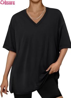 Camiseta casual de gran tamaño para mujer, túnica holgada de manga corta con abertura lateral y dobladillo con volantes