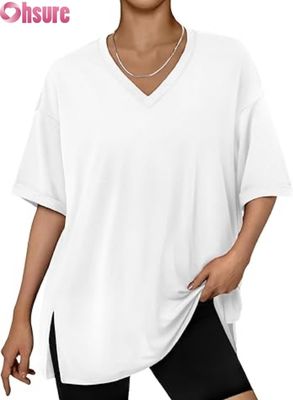Camiseta casual de gran tamaño para mujer, túnica holgada de manga corta con abertura lateral y dobladillo con volantes