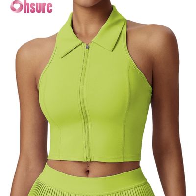 Camisetas deportivas premium para mujeres - Camisa de yoga antihumedad con almohadillas fijas, cuello de pie y ajustado para gimnasio, uso diario, golf
