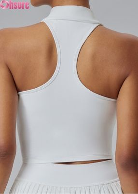 Camisetas deportivas premium para mujeres - Camisa de yoga antihumedad con almohadillas fijas, cuello de pie y ajustado para gimnasio, uso diario, golf