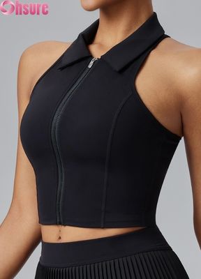 Camisetas deportivas premium para mujeres - Camisa de yoga antihumedad con almohadillas fijas, cuello de pie y ajustado para gimnasio, uso diario, golf