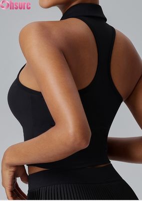 Camisetas deportivas premium para mujeres - Camisa de yoga antihumedad con almohadillas fijas, cuello de pie y ajustado para gimnasio, uso diario, golf