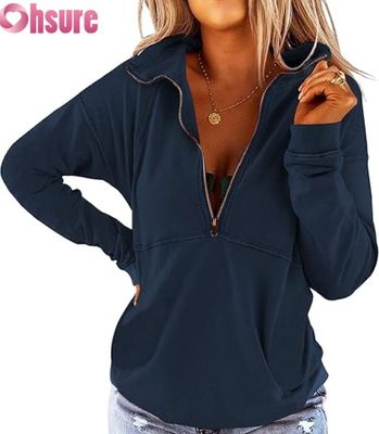 Camiseta con media cremallera de mujer con sudadera casual con sudadera de lana OEM ODM fabricante