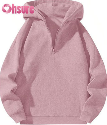 Sudadera con capucha de cuarto de forro polar de alta calidad para mujer con logotipo personalizado, manga larga y estampado de letras de color cálido para otoño