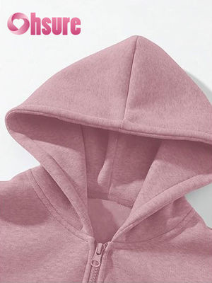 Sudadera con capucha de cuarto de forro polar de alta calidad para mujer con logotipo personalizado, manga larga y estampado de letras de color cálido para otoño
