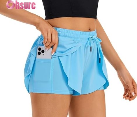 Calzoncillos de gimnasia de atletismo de mujer con falda de salto 2 en 1 calzoncillos de correr con bolsillo cintura alta ropa deportiva para entrenamiento de yoga