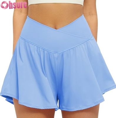 Calzoncillos de atletismo de cintura alta para mujeres 2 en 1 calzoncillos de correr con flexión bolsillos de línea interna Yoga Tenis Entrenamiento Activista Calzoncillos calientes
