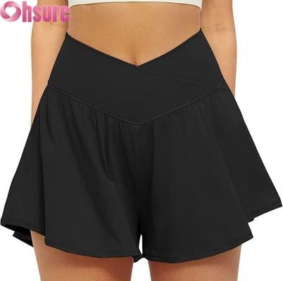 Calzoncillos de atletismo de cintura alta para mujeres 2 en 1 calzoncillos de correr con flexión bolsillos de línea interna Yoga Tenis Entrenamiento Activista Calzoncillos calientes