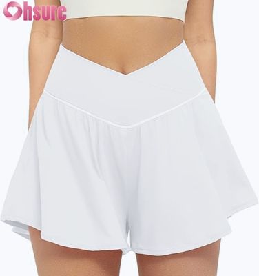 Calzoncillos de atletismo de cintura alta para mujeres 2 en 1 calzoncillos de correr con flexión bolsillos de línea interna Yoga Tenis Entrenamiento Activista Calzoncillos calientes