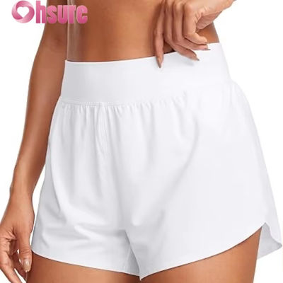 Pantalones cortos deportivos de running para mujer de estilo delfín de cintura alta, forro de malla sexy, abertura alta de 3\", cómodos para yoga