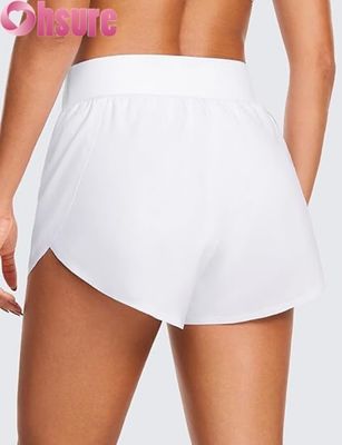 Pantalones cortos deportivos de running para mujer de estilo delfín de cintura alta, forro de malla sexy, abertura alta de 3\", cómodos para yoga