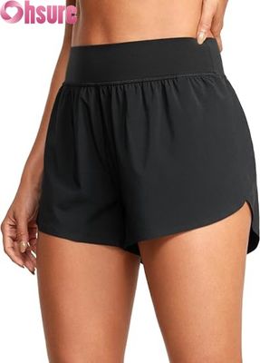 Pantalones cortos deportivos de running para mujer de estilo delfín de cintura alta, forro de malla sexy, abertura alta de 3\", cómodos para yoga
