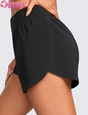 Pantalones cortos deportivos de running para mujer de estilo delfín de cintura alta, forro de malla sexy, abertura alta de 3\", cómodos para yoga