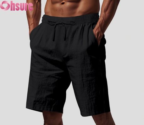 Pantalones cortos casuales de lino ligero para hombre, transpirables para verano, deportivos de playa, ajuste holgado, de longitud media, cintura elástica cómoda