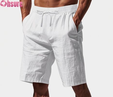 Pantalones cortos casuales de lino ligero para hombre, transpirables para verano, deportivos de playa, ajuste holgado, de longitud media, cintura elástica cómoda