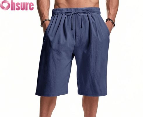 Pantalones cortos casuales de lino ligero para hombre, transpirables para verano, deportivos de playa, ajuste holgado, de longitud media, cintura elástica cómoda