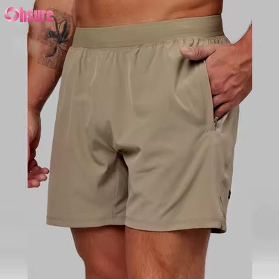 Pantalones cortos deportivos de gimnasio para hombre, de nailon y spandex de alta calidad con dobladillo dividido de 5 pulgadas en 2 en 1 para entrenamiento atlético