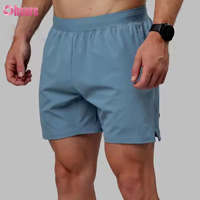 Pantalones cortos deportivos de gimnasio para hombre, de nailon y spandex de alta calidad con dobladillo dividido de 5 pulgadas en 2 en 1 para entrenamiento atlético