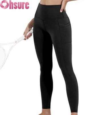 Calcetines de yoga de control de barriga de cintura alta para mujeres con cierre de cintura elástico y pantalones de entrenamiento de bolsillo