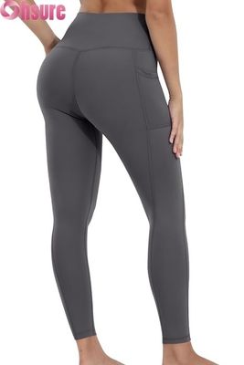 Calcetines de yoga de control de barriga de cintura alta para mujeres con cierre de cintura elástico y pantalones de entrenamiento de bolsillo