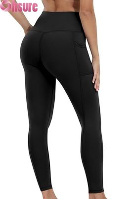 Calcetines de yoga de control de barriga de cintura alta para mujeres con cierre de cintura elástico y pantalones de entrenamiento de bolsillo