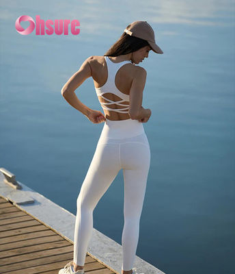 Mallas de gimnasia acampanadas de cintura alta, pantalones de yoga con estampado liso y cintura cruzada para mujer, mallas deportivas para chicas jóvenes a la moda