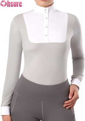 Camisa de concurso de manga larga para mujer con diseño de patchwork | Ropa de equitación OEM