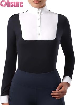 Camisa de concurso de manga larga para mujer con diseño de patchwork | Ropa de equitación OEM