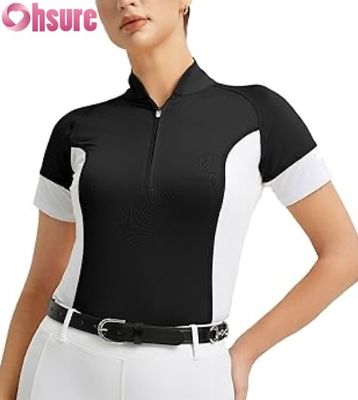 Camisa de competición ecuestre personalizada al por mayor para mujer  Transpirable Tops de equitación para espectáculos Manga corta Ropa de equitación