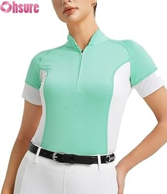 Camisa de competición ecuestre personalizada al por mayor para mujer  Transpirable Tops de equitación para espectáculos Manga corta Ropa de equitación