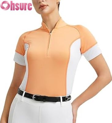 Camisa de competición ecuestre personalizada al por mayor para mujer  Transpirable Tops de equitación para espectáculos Manga corta Ropa de equitación