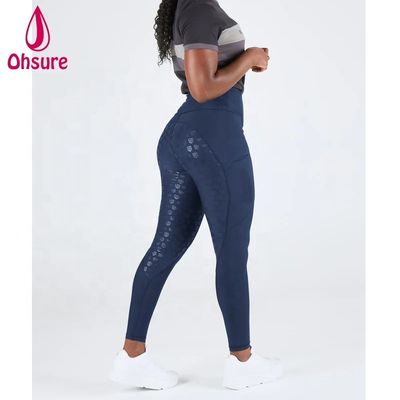 Mallas de equitación de silicona azul marino para invierno, para mujer, pantalones de montar a caballo, leggings ecuestres con bolsillo