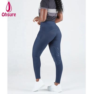 Mallas de equitación de silicona azul marino para invierno, para mujer, pantalones de montar a caballo, leggings ecuestres con bolsillo