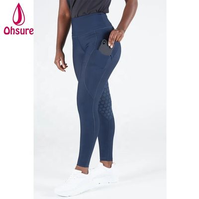 Mallas de equitación de silicona azul marino para invierno, para mujer, pantalones de montar a caballo, leggings ecuestres con bolsillo
